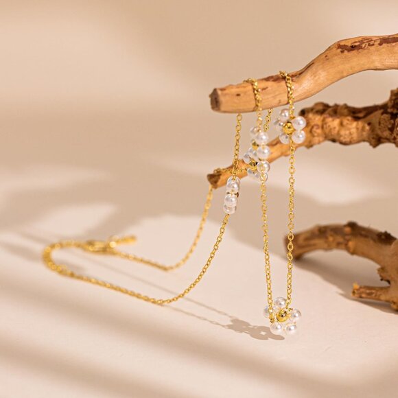 Pearl Necklace: 14K Gold-Plated/White Gold-plated Pearl Necklace for Women 16.5” - Picture 5 of 7